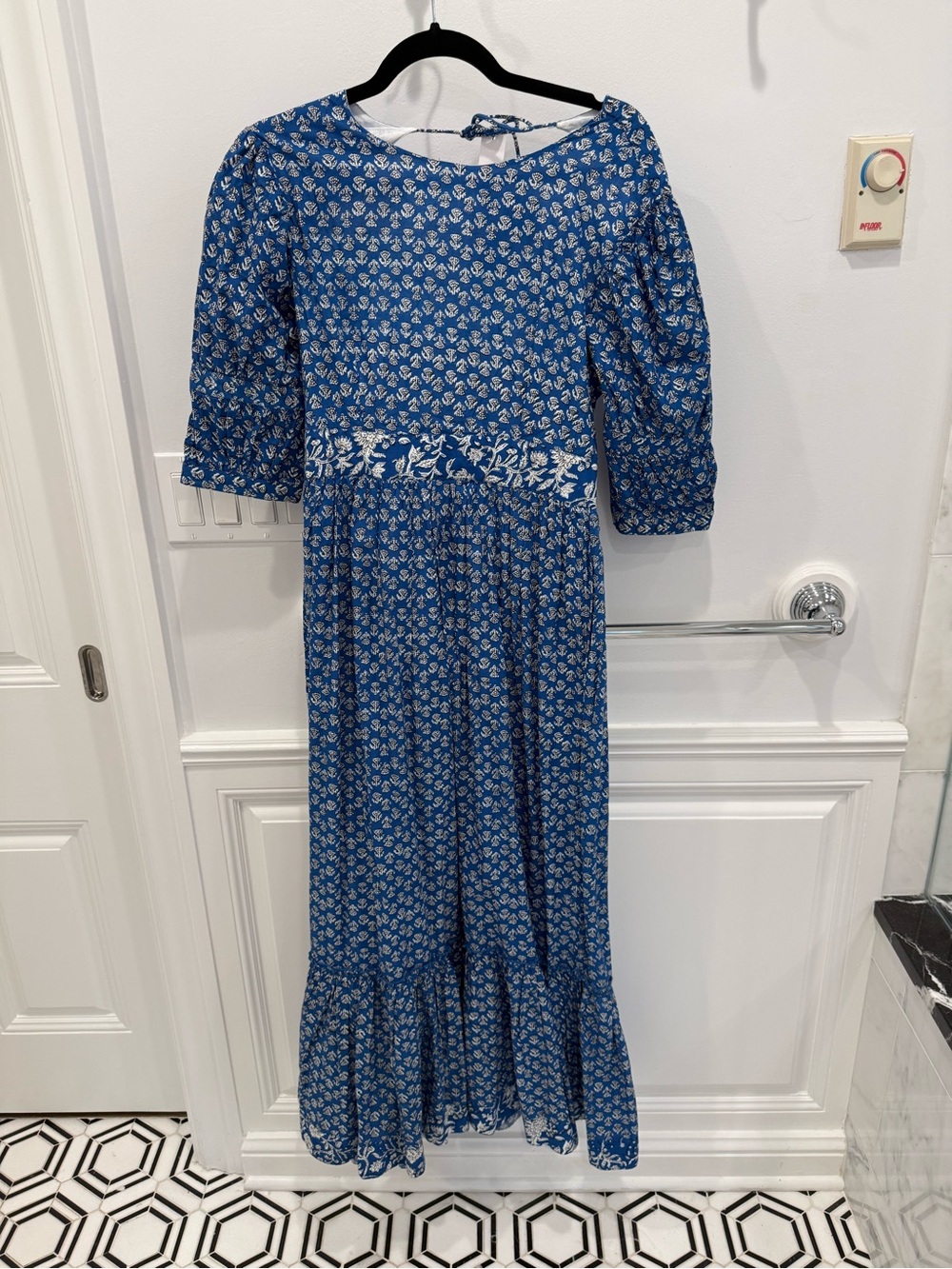 Blue Floral Maxi Dress with Puff Sleeves